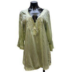 Johnny Was Mint Green Embroidered Silk Blouse L